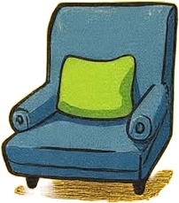 a blue chair with green pillows on it.jpg